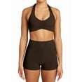 thumbnail image 1 of Workout Sets for Women 2 Piece Wrinkles Halter Sports Bras High Waist Biker Shorts Exercise Gym Yoga Outfit Brown M, 1 of 7