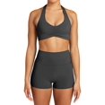 thumbnail image 1 of Workout Sets for Women 2 Piece Wrinkles Halter Sports Bras High Waist Biker Shorts Exercise Gym Yoga Outfit Dark Gray M, 1 of 9