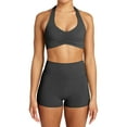 thumbnail image 1 of Workout Sets for Women 2 Piece Wrinkles Halter Sports Bras High Waist Biker Shorts Exercise Gym Yoga Outfit Dark Gray XL, 1 of 7
