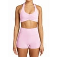 thumbnail image 1 of Workout Sets for Women 2 Piece Wrinkles Halter Sports Bras High Waist Biker Shorts Exercise Gym Yoga Outfit Pink S, 1 of 6