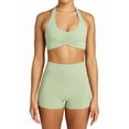 thumbnail image 1 of Workout Sets for Women 2 Piece Wrinkles Halter Sports Bras High Waist Biker Shorts Exercise Yoga Outfit Light Green S, 1 of 6