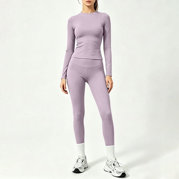 Workout Sets for Women 2 Pieces Seamless High Waisted Yoga Legging Long Sleeve Top Going Out Activewear Outfits, L