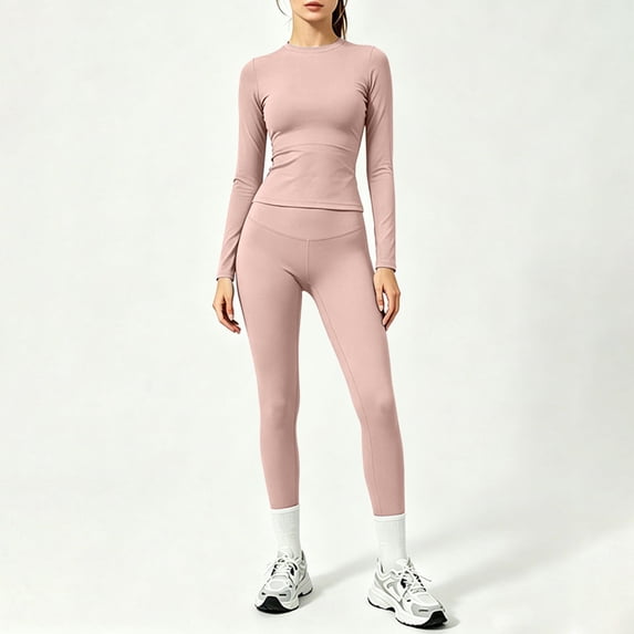 Workout Sets for Women 2 Pieces Seamless High Waisted Yoga Legging Long Sleeve Top Going Out Activewear Outfits, S
