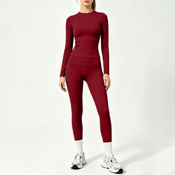 Workout Sets for Women 2 Pieces Seamless High Waisted Yoga Legging Long Sleeve Top Going Out Activewear Outfits, XL