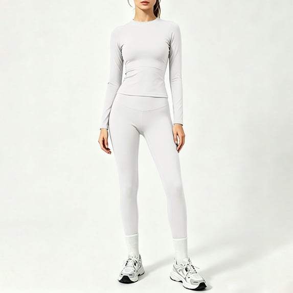 Workout Sets for Women 2 Pieces Seamless High Waisted Yoga Legging Long Sleeve Top Going Out Activewear Outfits, XS