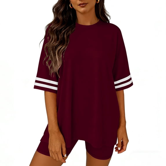 Workout Sets for Women Crew Neck Short Sleeve Tops Solid Color Slimming Shorts Summer Athletic Sets for Yoga Running Biking