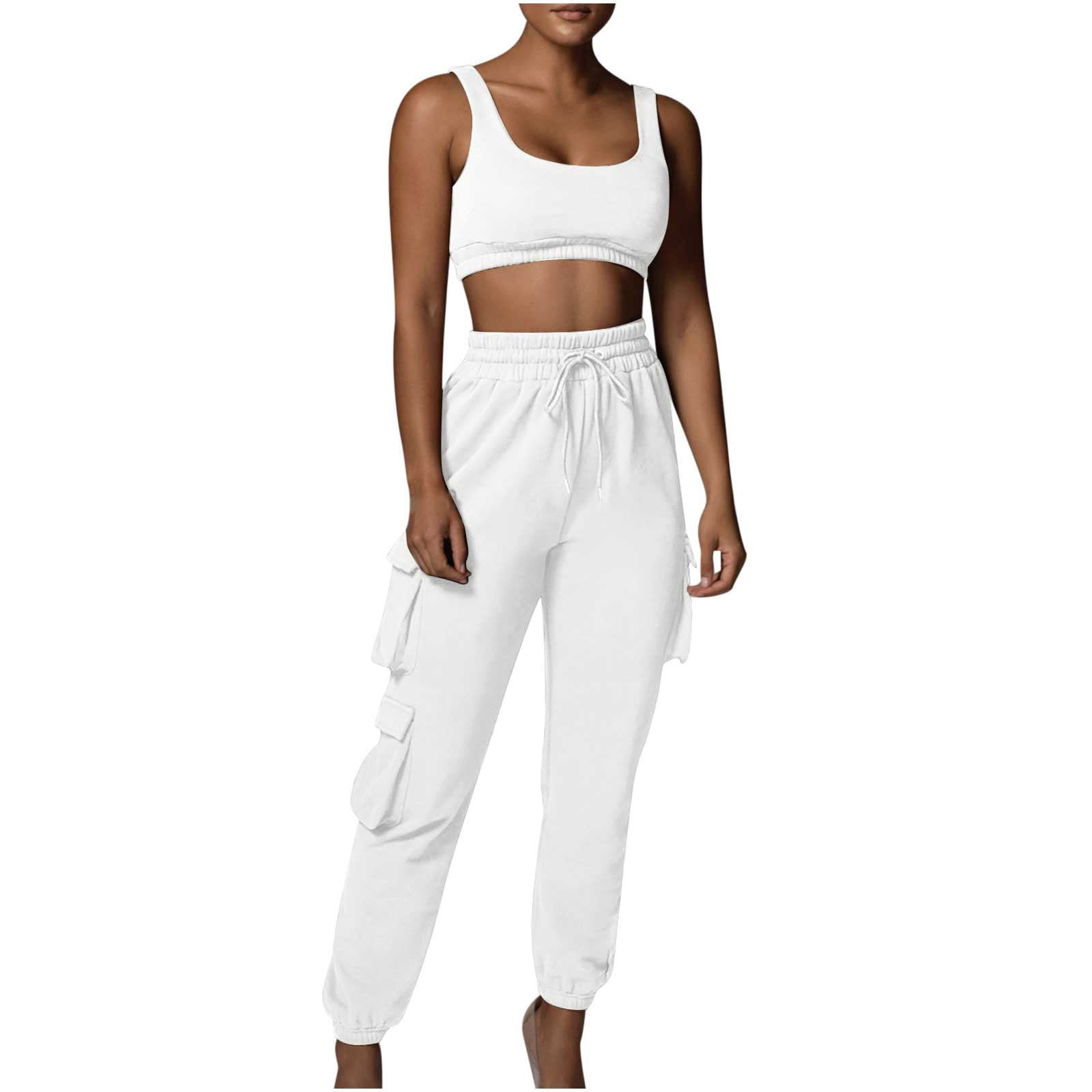 Workout Sets for Women Crop Tank Tops with Cargo Pants Gym Athletic Two