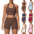 thumbnail image 1 of Workout Sets for Women Halter Backless Sports Bra and High Waist Booty Lifting Shorts 2 Piece Gym Yoga Activewear Sets Tracksuit, 1 of 6