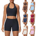 thumbnail image 1 of Workout Sets for Women Halter Backless Sports Bra and High Waist Booty Lifting Shorts 2 Piece Gym Yoga Activewear Sets Tracksuit, 1 of 6