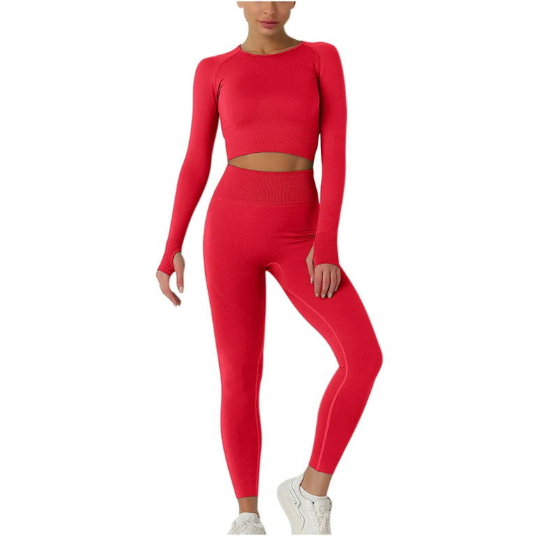 Workout Sets for Women Seamless 2 Piece Outfits Long Sleeve Sports