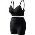 thumbnail image 1 of Workout Sets for Women Seamless Ribbed High Waist Yoga shorts with Sports Bra Outfits Black, 1 of 2