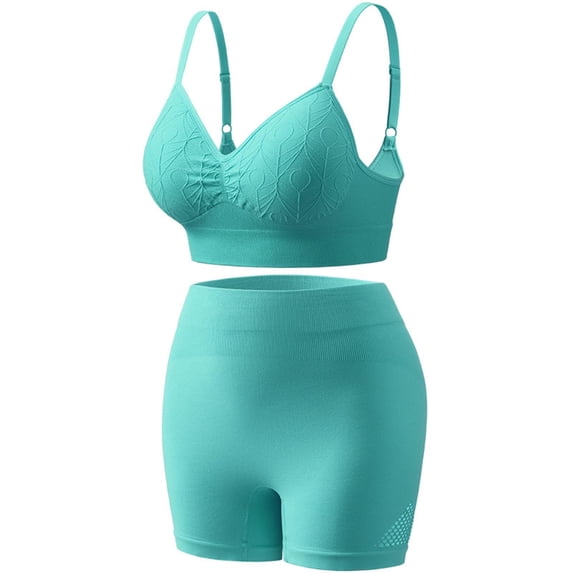 Workout Sets for Women Seamless Ribbed High Waist Yoga shorts with Sports Bra Outfits Mint Green