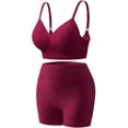 thumbnail image 1 of Workout Sets for Women Seamless Ribbed High Waist Yoga shorts with Sports Bra Outfits Wine, 1 of 2
