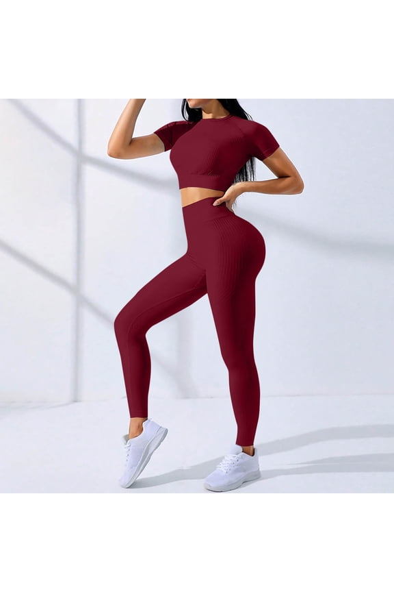 Workout Sets for Women Seamless Stretchy Tracksuit High Waisted Leggings and Crop Tops Athletic Yoga Biker Gym 2 Piece Sets S-XL