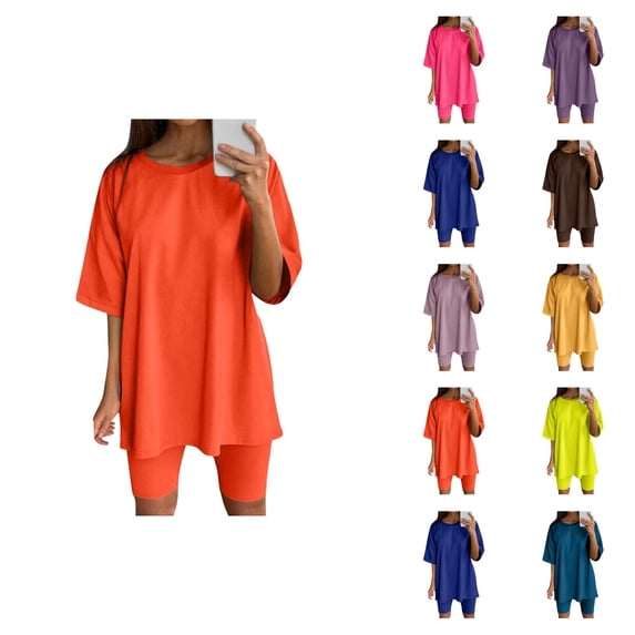Workout Sets for Women Shorts Short Sleeve Crewneck Loose T Shirt and Legging Shorts 2 Piece Matching Set Yoga Gym Set