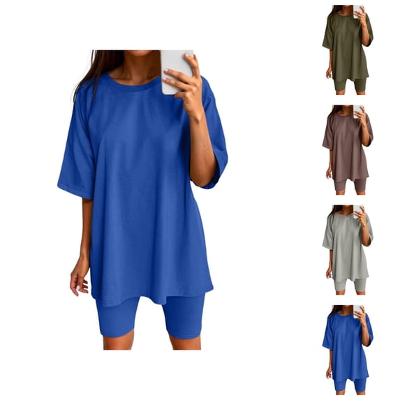 Workout Sets for Women Shorts Short Sleeve Crewneck Oversized T Shirt and Legging Shorts 2 Piece Matching Set Gym Yoga Set