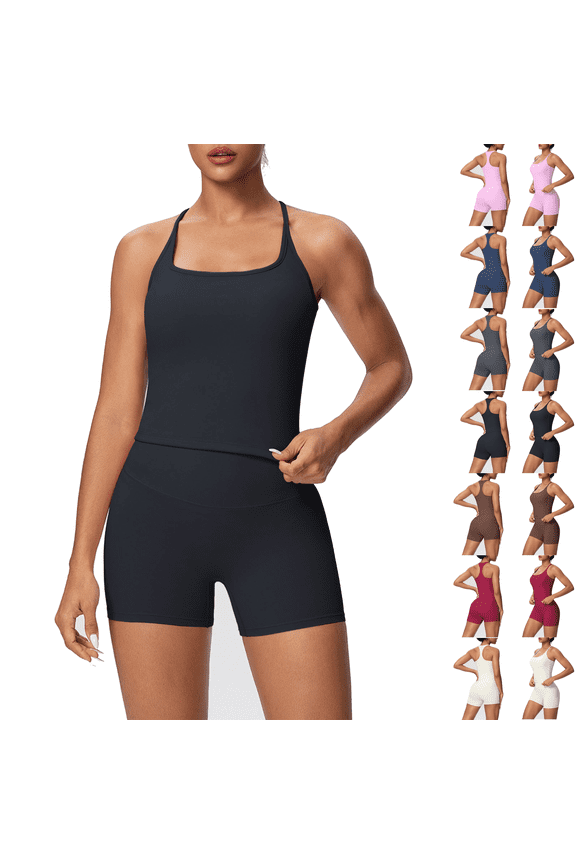 Workout Sets for Women Spaghetti Strap Racerback Tank Tops and High Waist Shorts 2 Piece Gym Yoga Running Sets Tracksuit