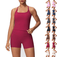 thumbnail image 1 of Workout Sets for Women Spaghetti Strap Racerback Tank Tops and High Waist Shorts 2 Piece Gym Yoga Running Sets Tracksuit, 1 of 6