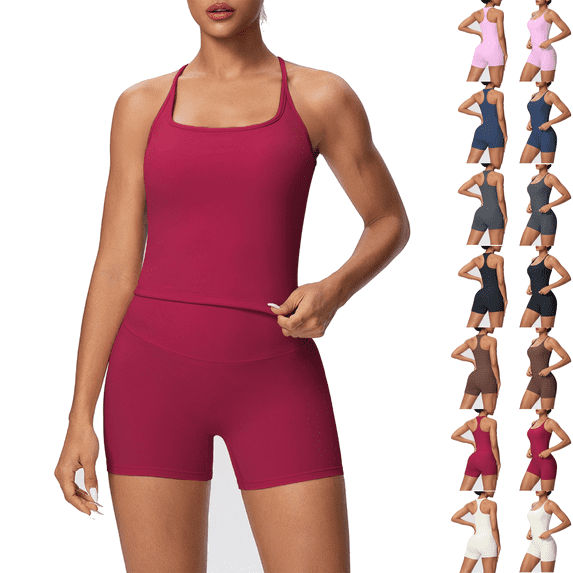 Workout Sets for Women Spaghetti Strap Racerback Tank Tops and High Waist Shorts 2 Piece Gym Yoga Running Sets Tracksuit