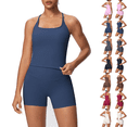 thumbnail image 1 of Workout Sets for Women Spaghetti Strap Racerback Tank Tops and High Waist Shorts 2 Piece Gym Yoga Running Sets Tracksuit, 1 of 6