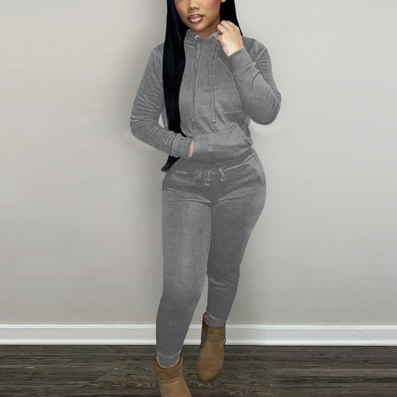 Workout Sets for Women Two Piece Pajamas Fleece Lined Stretchy Hooded Jacket and Butt-Lifting Flared Pants Activewear