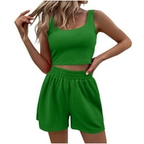 Workout Sets for Women Two Piece Sleeveless Ribbed Knit Crop Tank Tops and Shorts Summer Casual Matching Lounge Sets