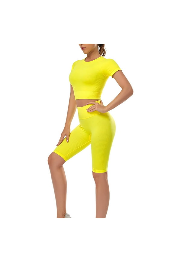Workout Sets for Women Yoga Clothing Set Outdoor Short Sleeve Fitness Tight Sportswear Yellow Gym Sets Woman M