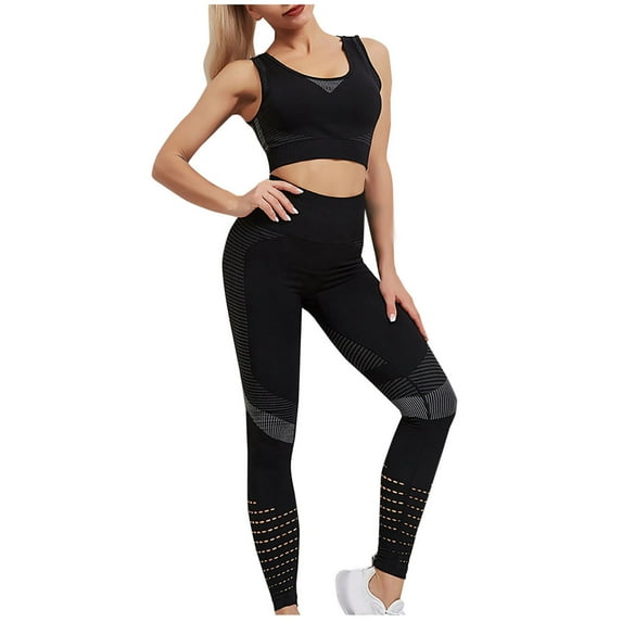 Workout Sets for Women qolati 2 Piece Seamless Yoga Leggings and Crosses Strap Sports Bra Gym Outfits Seamless Crop Tank Activewear Matching Set
