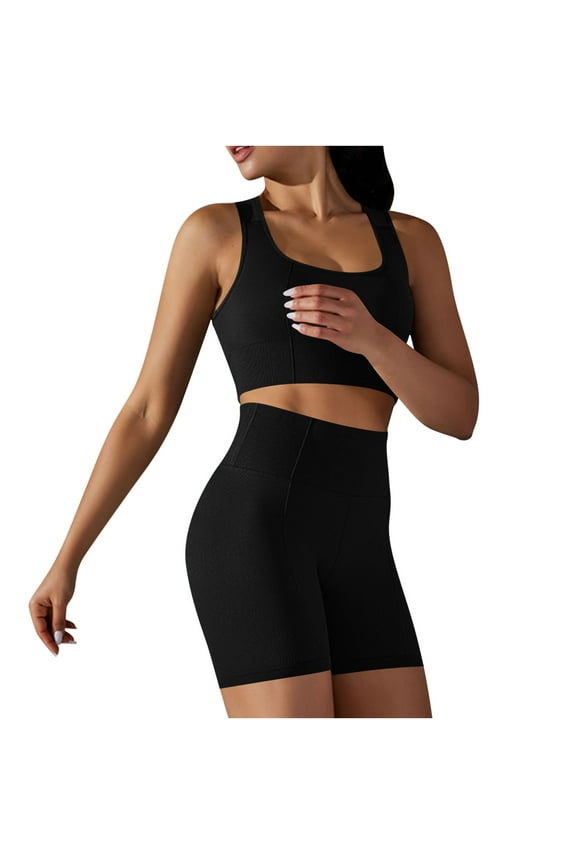 Workout Sets for Women qolati 2 Piece Sweatsuit High Waisted Seamless Leggings with Padded Stretchy Sports Bra Shorts Sets Gym Clothes