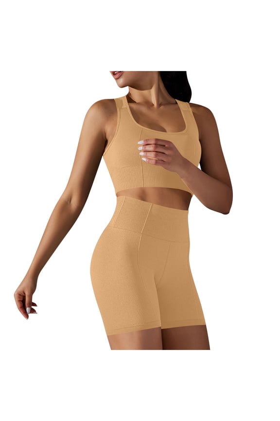 Workout Sets for Women qolati 2 Piece Sweatsuit High Waisted Seamless Leggings with Padded Stretchy Sports Bra Shorts Sets Gym Clothes