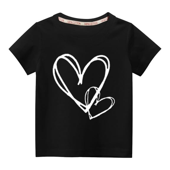Workout Shirt for Girl Loose , New Toddler Kids Boys Girls Cute Round Neck Print Short Sleeve Tee Black 4Y