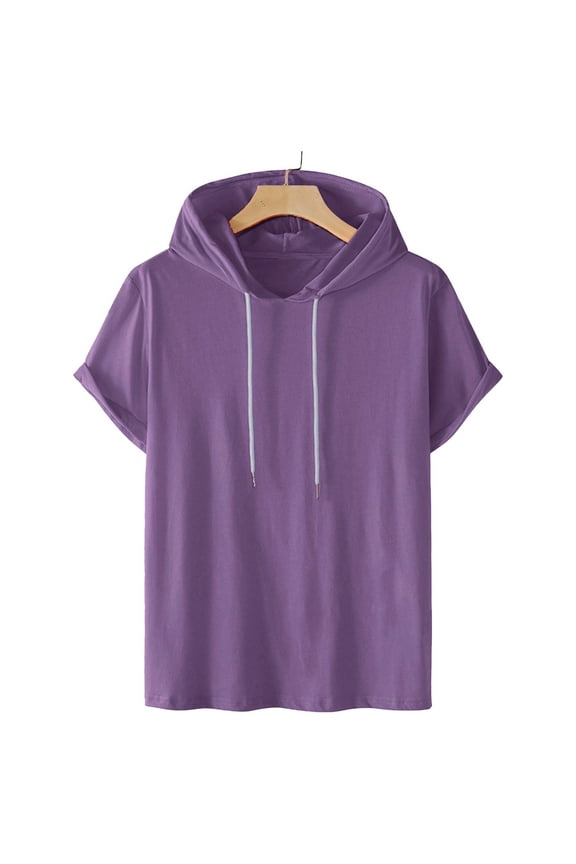 Workout Shirts For Men Qiggri Men Casual Solid Fashion Hooded Pullover Short Sleeve Sports T-Shirt Top