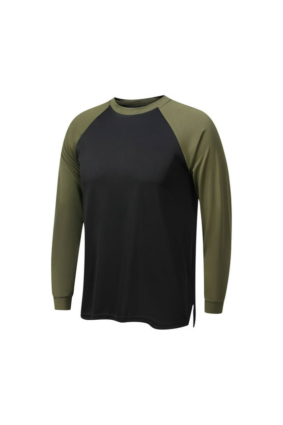 Workout Shirts For Men Qiggri Men Lightweight Breathable Fitness Sport Color Blocked Long Sleeved Round Neck Shirt