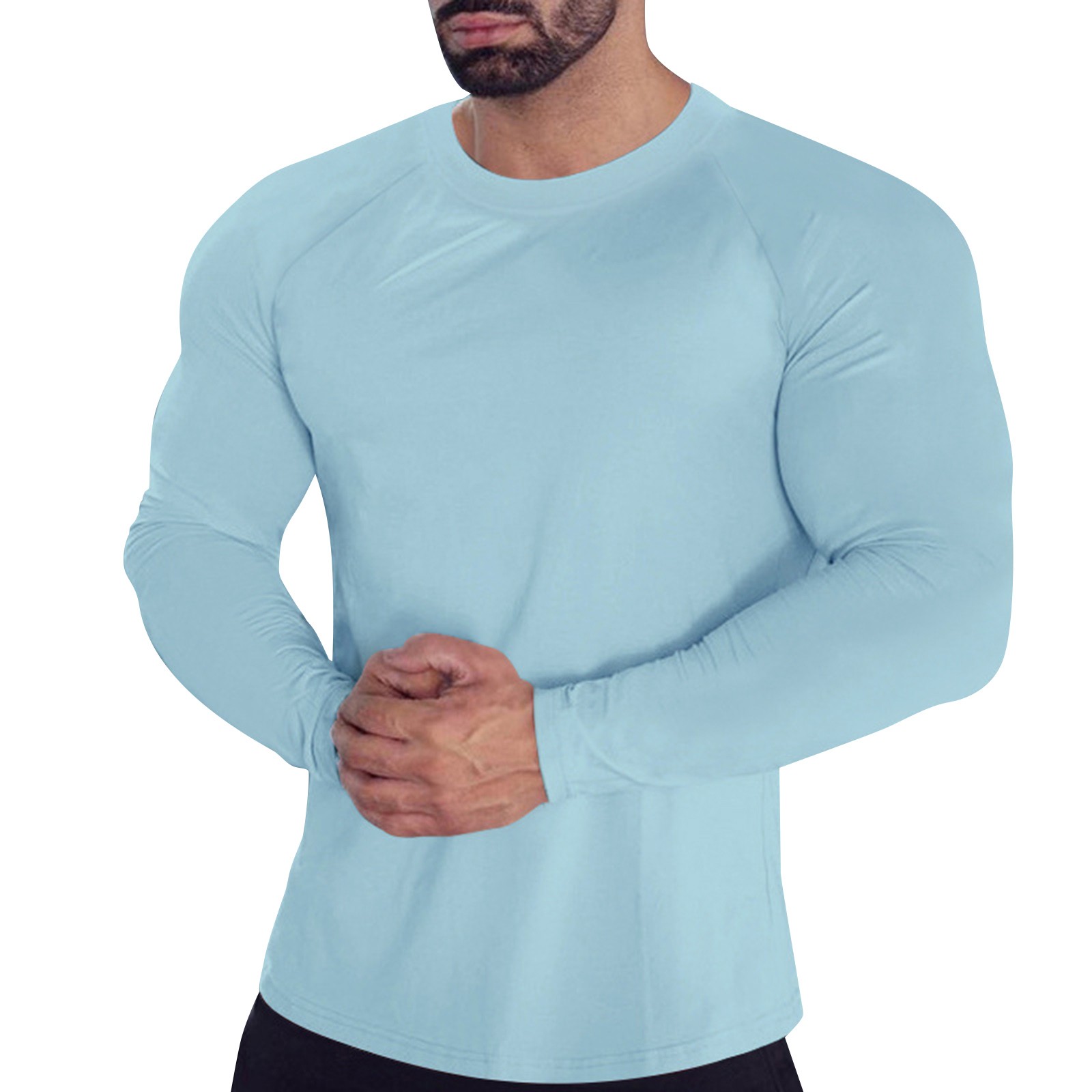 Workout Shirts For Men Spring And Summer Fitness Sports Quick Frying Long Sleeve Round Neck Solid Color Tight Elastic Bottoming Shirt Blouse Black XL Walmart