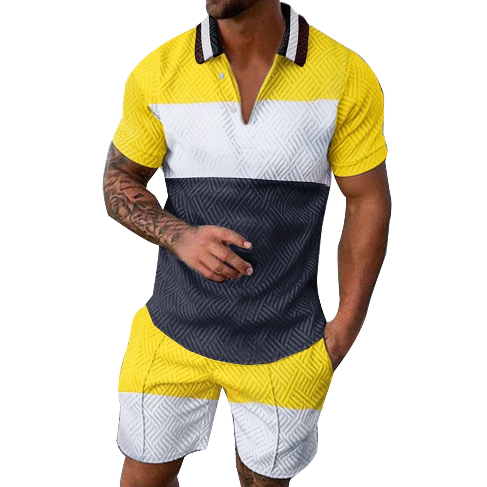 Workout Shirts Men 2 Piece Sets Men's Quick Dry 3D Short Sleeve Suit