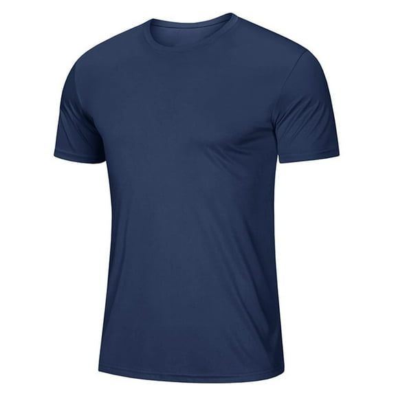 Workout Shirts For Men Lightweight Slim Fit Solid Color Short Sleeve Crew Neck Running Shirts 2026 Spring Summer Fall Work Tee Pullover Outfits Navy M