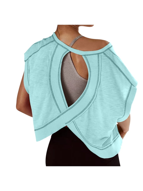 Workout Shirts Women Sevevn Womens Open Back Workout Backless Short Sleeve Athletic Shirt Running Crop Top Gym Yoga Tee