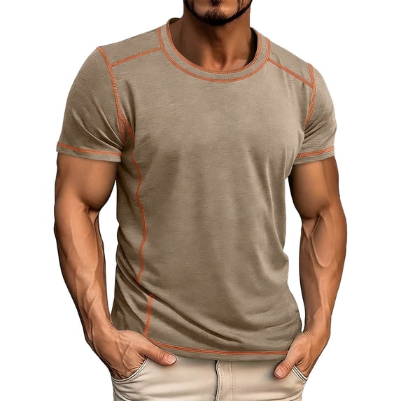 Workout Shirts for Men Athletic Running Gym Quick Dry Short Sleeve Performance Moisture Wicking T Shirt Khaki