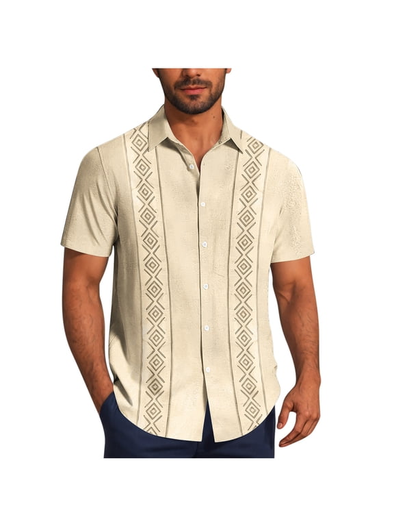Workout Shirts for Men Big and Tall,Men Cuban Guayabera Shirts Linen Short Sleeve Button Down Cotton Mexican Beach Wedding Shir