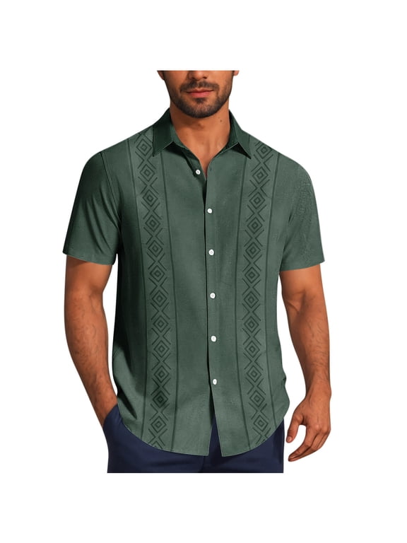 Workout Shirts for Men Big and Tall,Men Cuban Guayabera Shirts Linen Short Sleeve Button Down Cotton Mexican Beach Wedding Shir