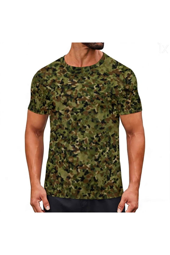 Workout Shirts for Men Big and Tall,Men's Casual T Shirts Camouflage T-Shirt Sports Fitness Short Sleeve Camo Crewneck Shirts