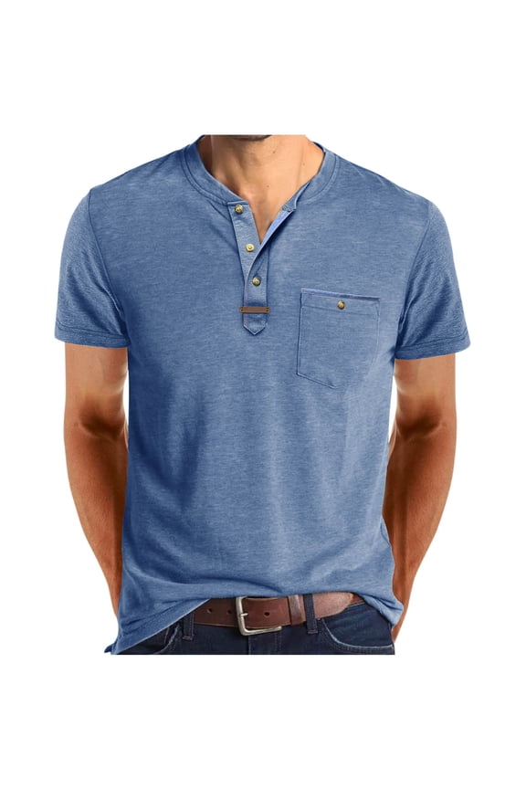 Workout Shirts for Men Big and Tall,Mens Henley Shirts Short Sleeve Button T-Shirts Summer Lightweight Tee Shirts with Pocket