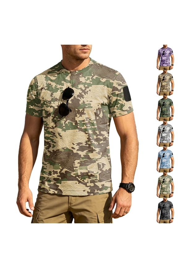 Workout Shirts for Men Camo Print Short Sleeve Quick Dry Athletic Gym Active T Shirt Moisture Wicking