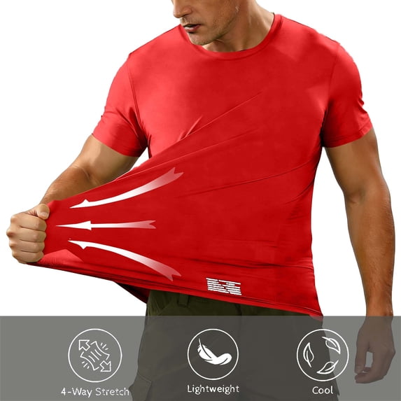 Workout Shirts for Men Cresneck Short Sleeve Stretch Tees Solid Color Quick Dry Breathable Running Workout Athletic T Shirts Size S-5XL