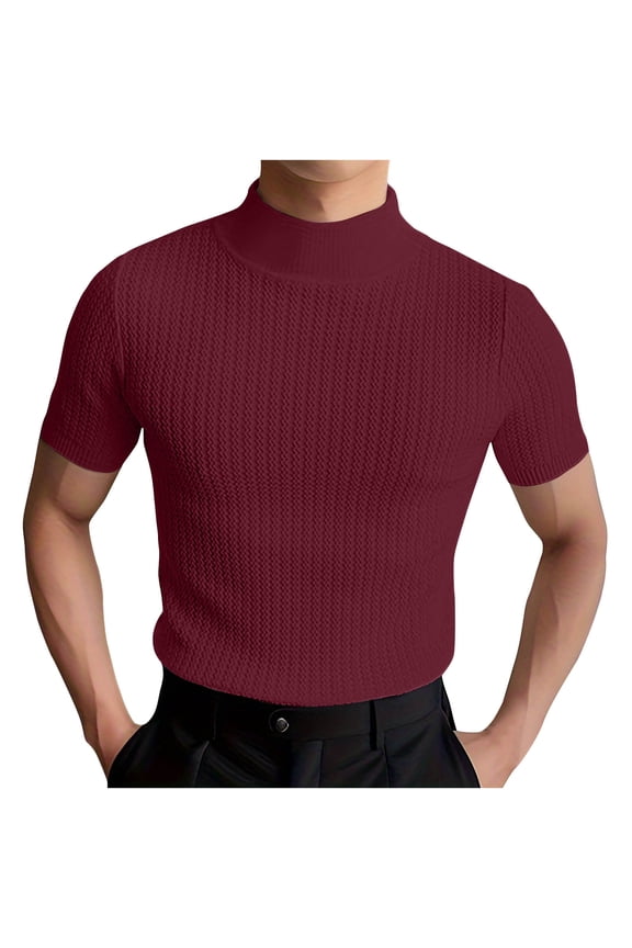 Workout Shirts for Men Gym,Men's Mock Turtleneck Sweater Short Sleeve Casual Basic Tops Ribbed Knit Pullover Solid Tee