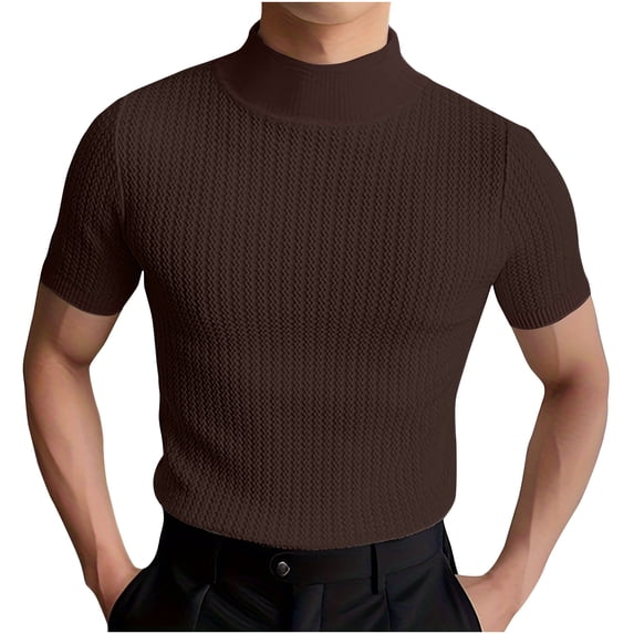 Workout Shirts for Men Gym,Men's Mock Turtleneck Sweater Short Sleeve Casual Basic Tops Ribbed Knit Pullover Solid Tee