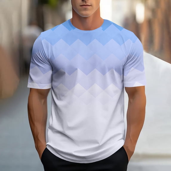 Workout Shirts for Men, Moisture Wicking Athletic Tee with Gradient Graphic Print, Short Sleeve Round Neck T-Shirt for Active & Casual Wear