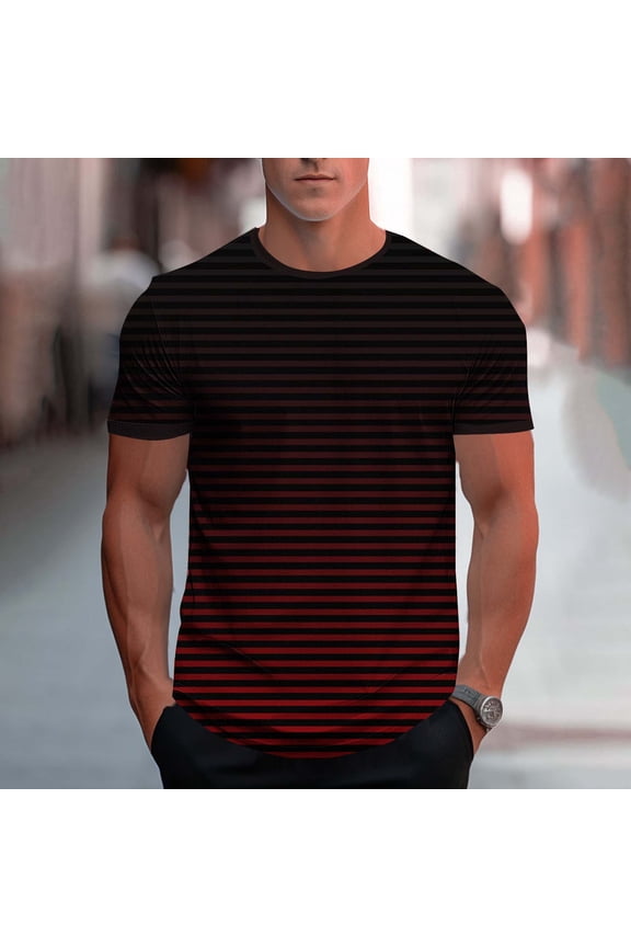 Workout Shirts for Men Ombre Striped Quick Dry Performance Tees Casual Breathable Athletic Gym T Shirt Size M-3XL