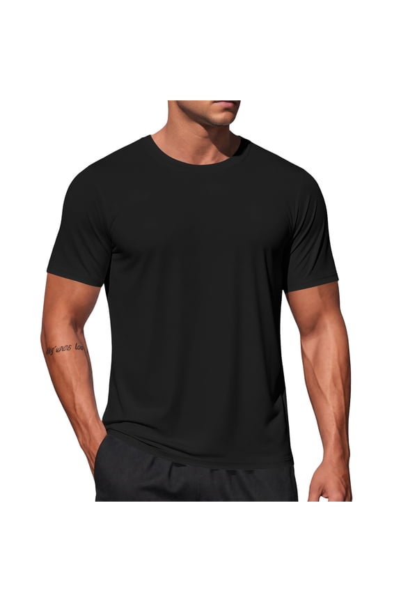 Workout Shirts for Men, Short Sleeve Athletic T-Shirt, Moisture Wicking Running Tee, Crew Neck Performance Gym Training Top Black 3XL