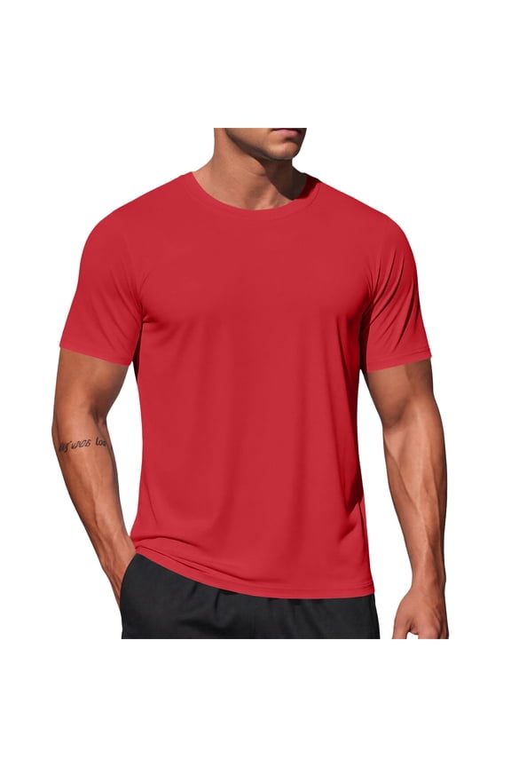 Workout Shirts for Men, Short Sleeve Athletic T-Shirt, Moisture Wicking Running Tee, Crew Neck Performance Gym Training Top Red 3XL